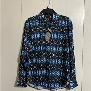 Visconti Black Men's Blue Patterned Shirt